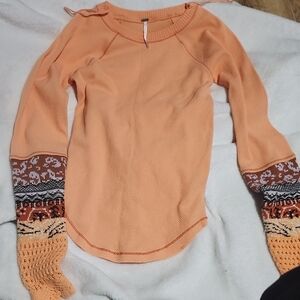 Free People Orange and Multicolor Knit Sweatshirt